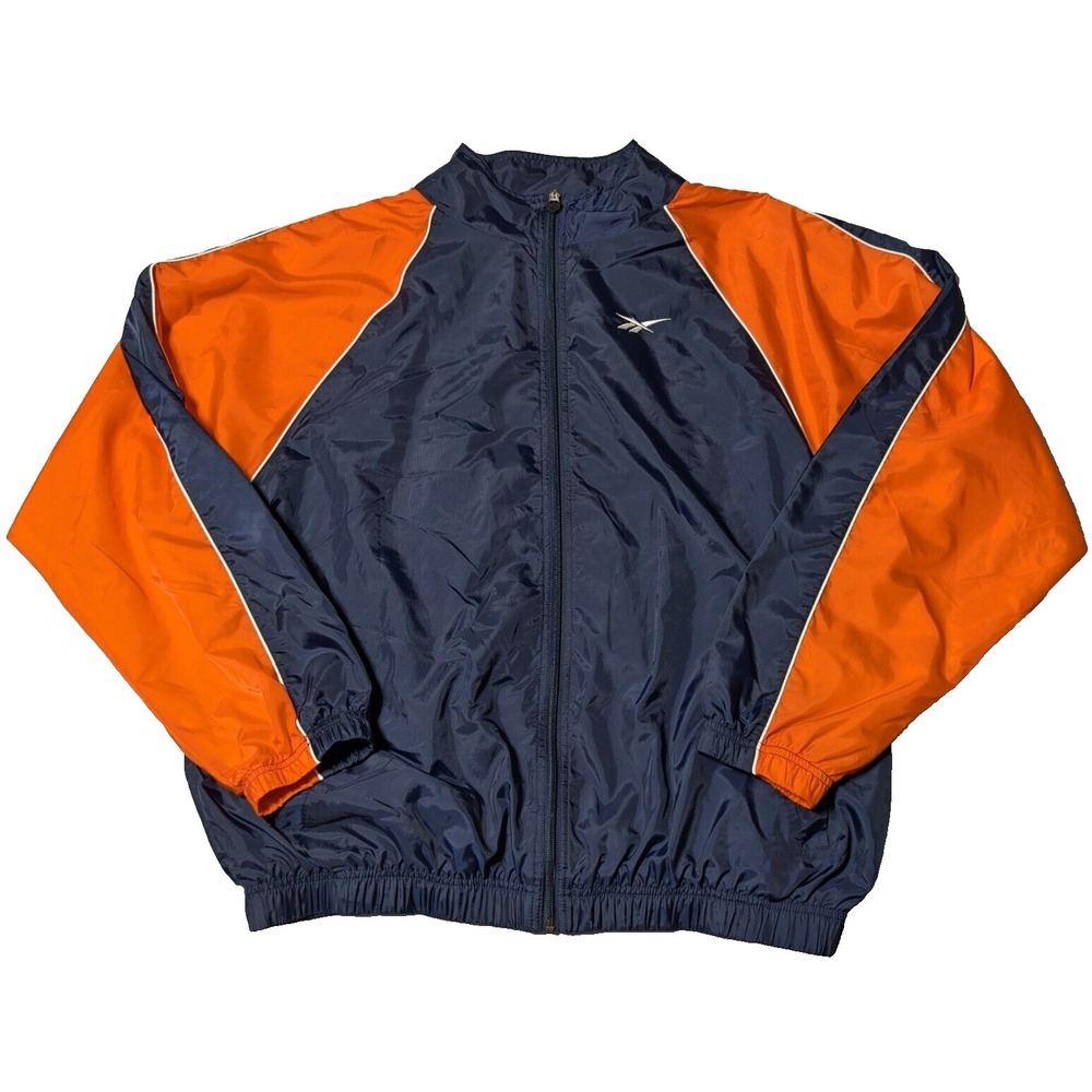 VTG 90s REEBOK Men XL Nylon Blue Orange Colorblock Lined Zip Windbreaker EUC